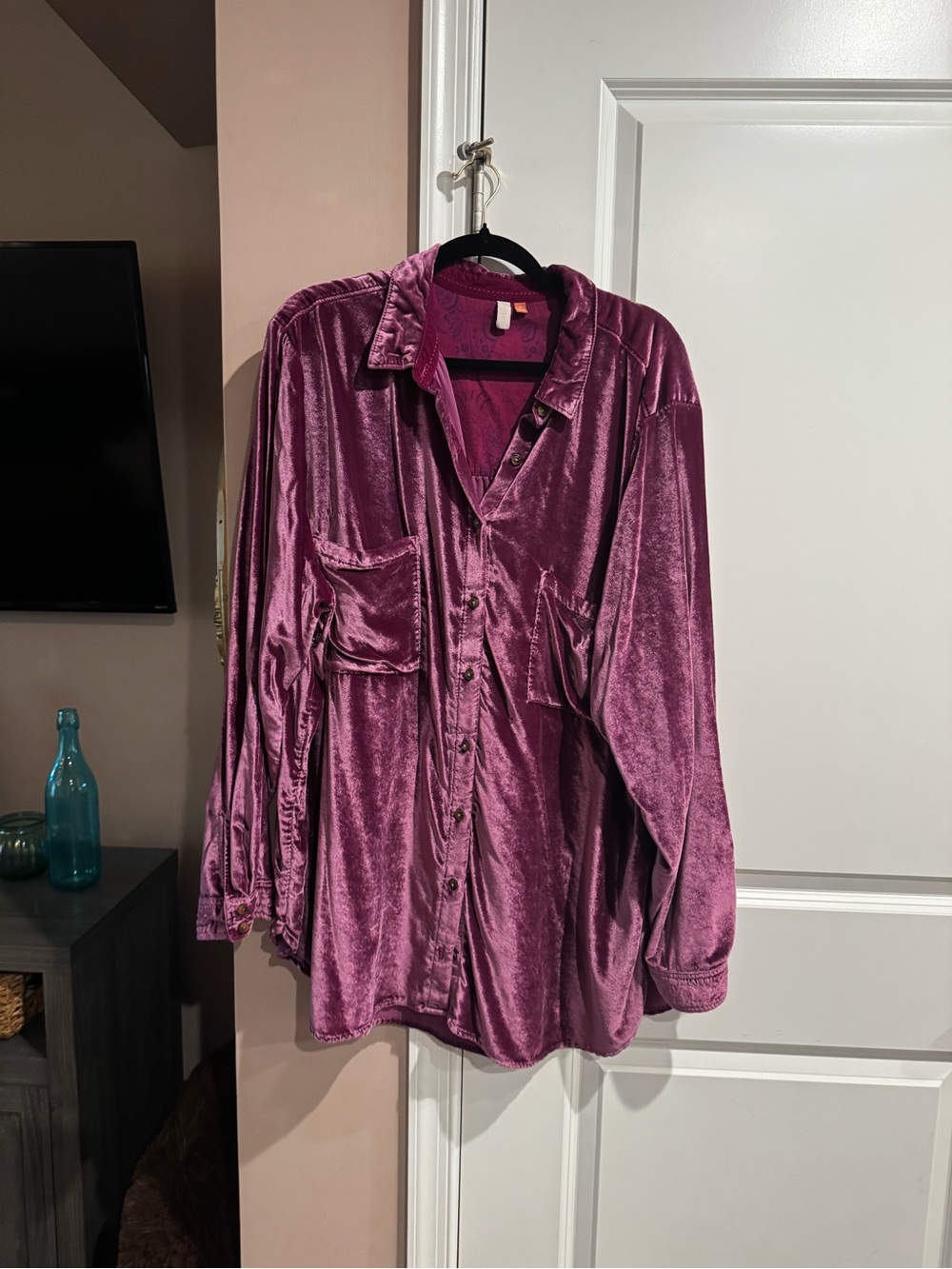 Pilcro Velvet Button-Up Shirt in Berry Plum